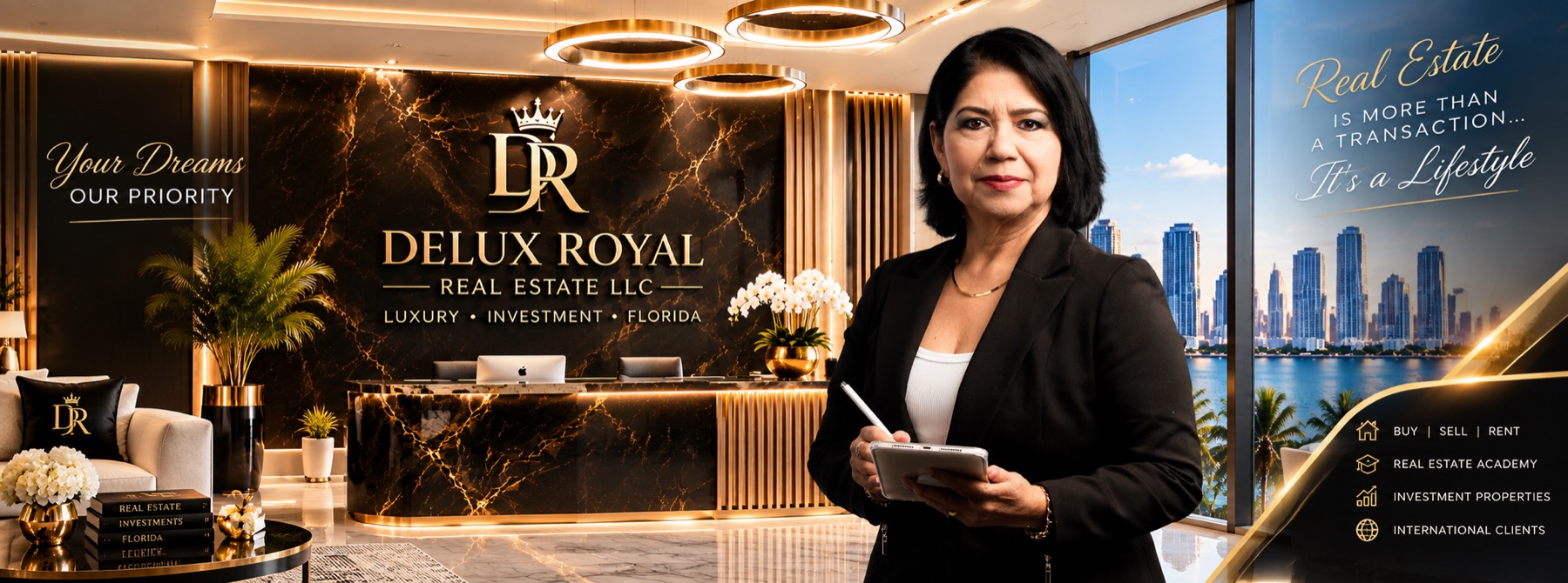 Romelia Pina en la oficina de Delux Royal Real Estate